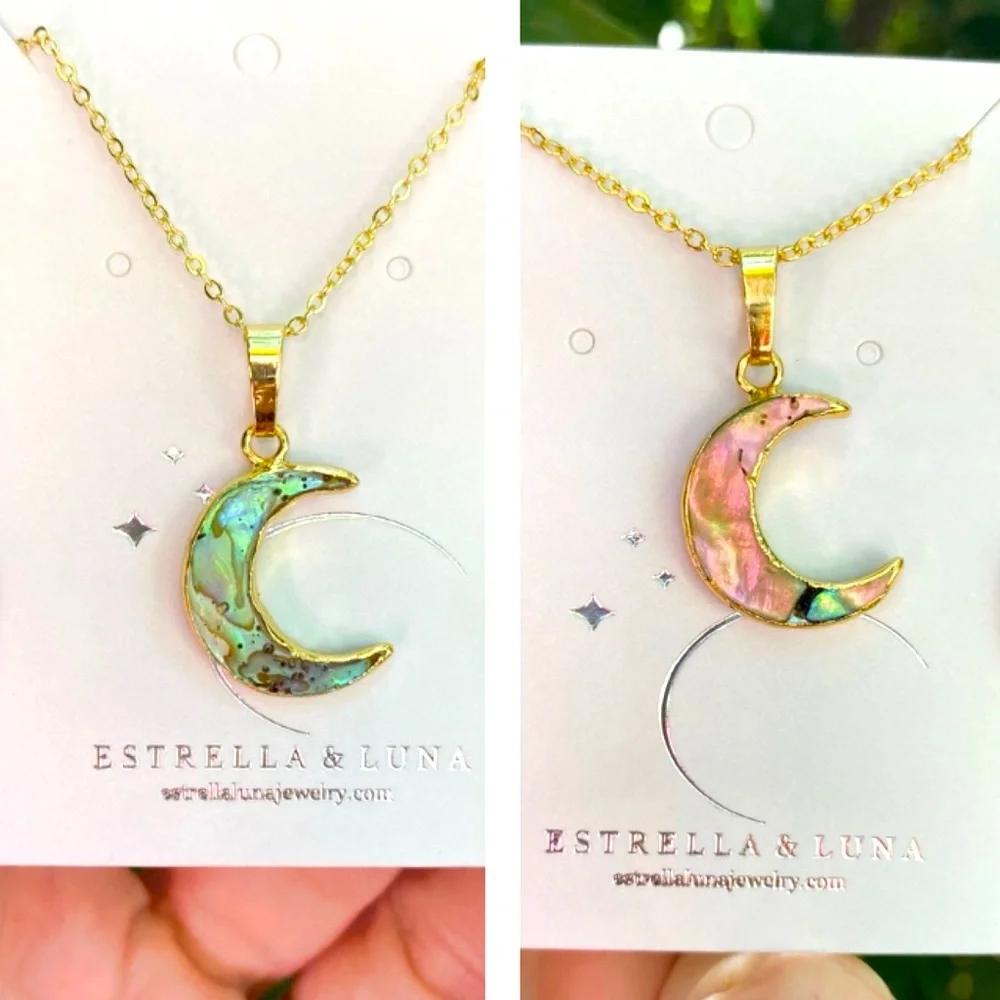 ONE LEFT! Abalone 14k Gold Crescent Moon Necklace